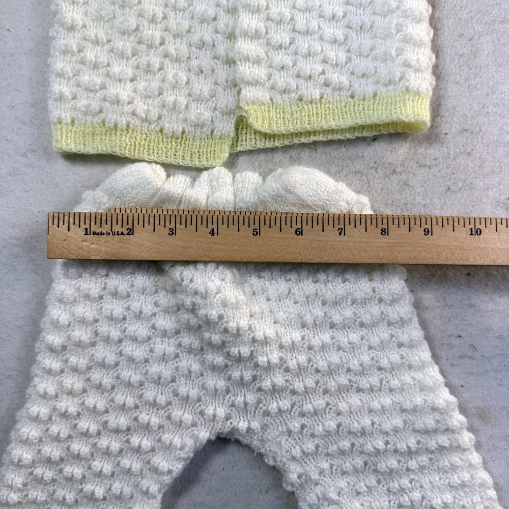 Crochet Baby Knit 3pc Set Sweater Pants Bonnet 0-3M Popcorn Vintage Cottagecore